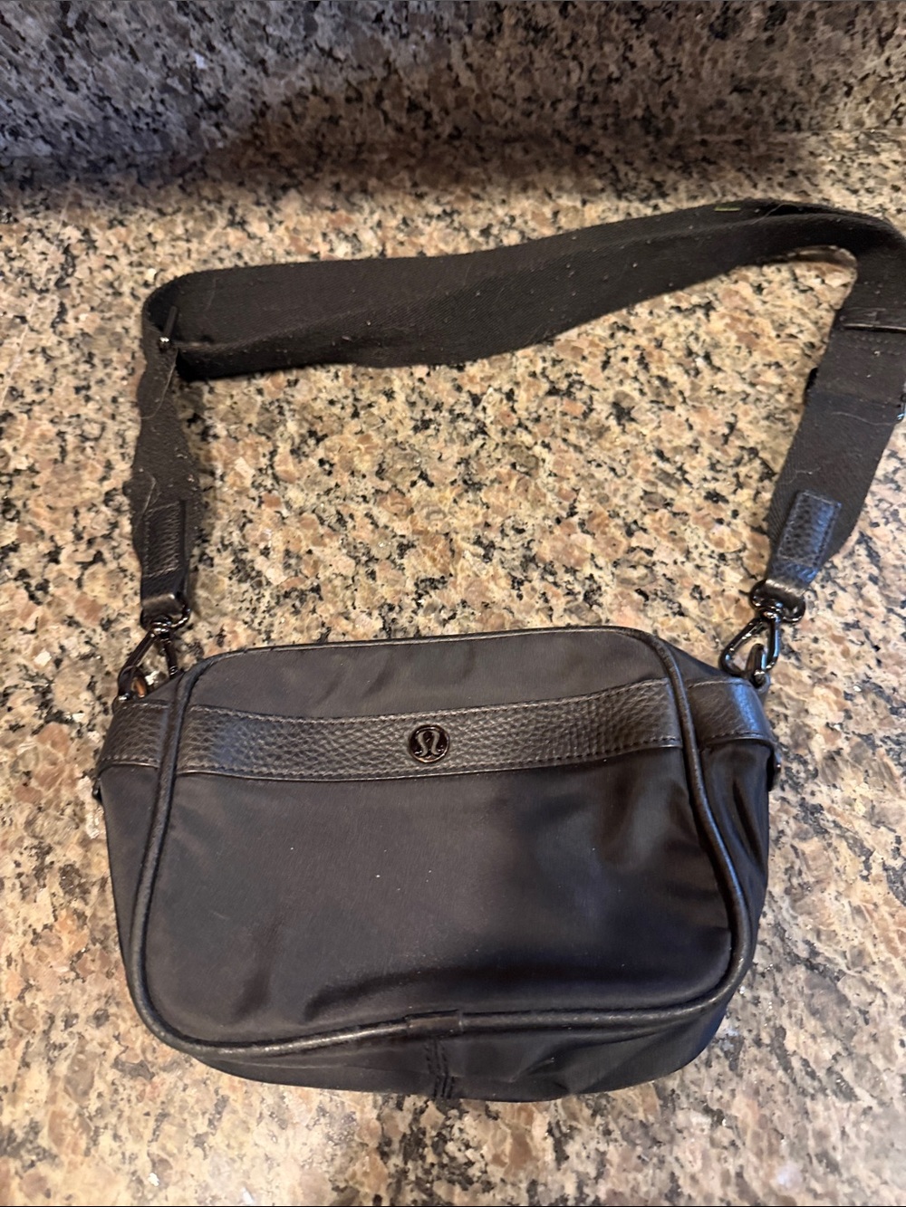 lululemon athletica Black Crossbody Messenger Bag with Leather Trim